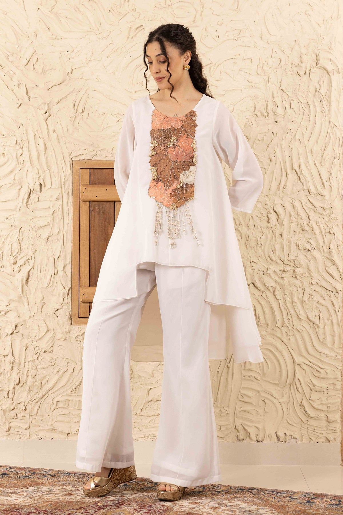 Buy Ivory Applique Work Top & Pants by Ajiesh Oberoi for women online at ScrollnShops